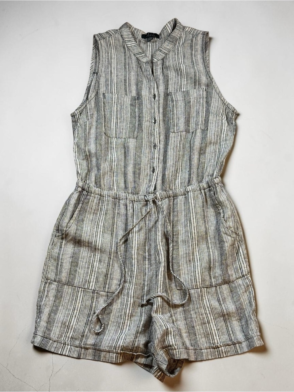 Kelly Renee Linen Blend Black and White Striped Romper Size L